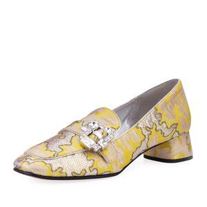 Prada Brocade Jacquard Metallic Crystal Buckle Shoes *Brand New* Size 40